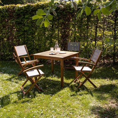 Salon de jardin en acacia massif et textilène 4 places  HANOÏ BERAH GETAH