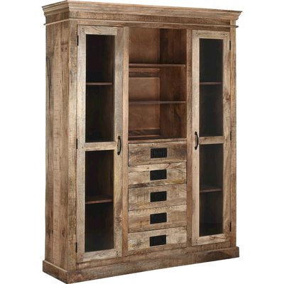Vitrine shabby en bois de manguier et verre pour salon élégant RECOLLECTION