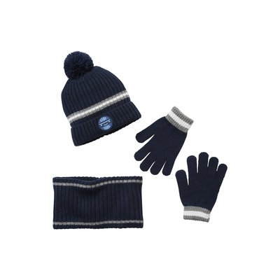 Ensemble bonnet + snood + gants en maille côtelée BASICS VERTBAUDET