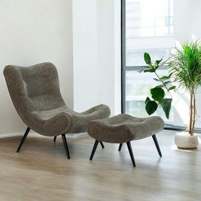 Fauteuil et pouf assortis tissu gris MALMOE PIER IMPORT