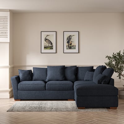 Florence Scatterback Soft Brushed Corner Sofa & Footstool with Dark Wood Legs (Right Facing) ÉDITÉ