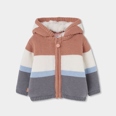 Veste en maille bébé garçon à rayures avec capuche BOBOLI