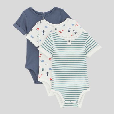 Lot de 3 bodies manches courtes imprimés en coton BIO BOUT'CHOU