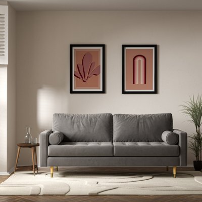 Coco Mid-Century Velvet 3 Seater Sofa with Natural Wood Legs SO'HOME