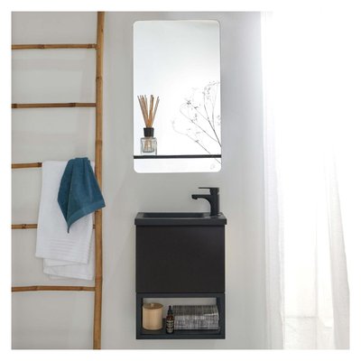 Ensemble lave-mains métal et bois avec miroir à tablette NOVA MOB IN