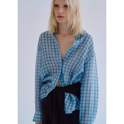 Chemise en lyocell texture à carreaux MANGO