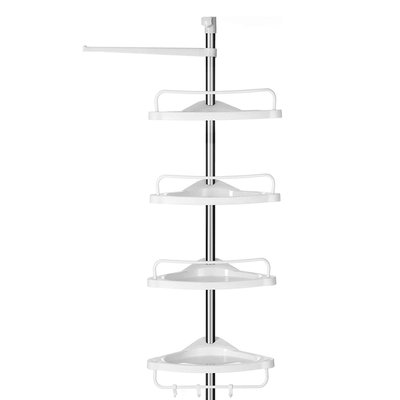 Étagère d'angle de douche télescopique avec 4 plateaux, 3 crochets et 1 porte serviette - H95-300 cm CALICOSY