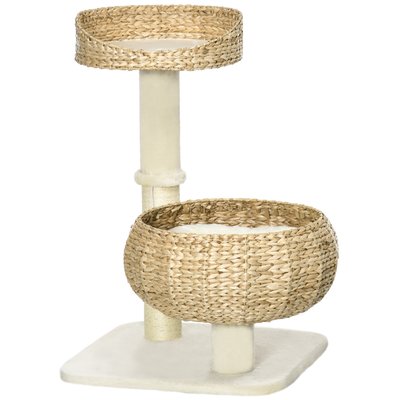 Arbre à chat griffoir 2 niveaux hauteur 72 cm 1 balle suspendue beige PAWHUT