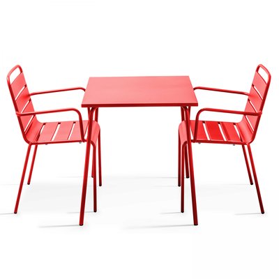 Salon de jardin table bistrot et 2 fauteuils en métal, PALAVAS OVIALA