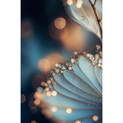 Tableau de fleurs gouttes d'or et petales blancs HEXOA