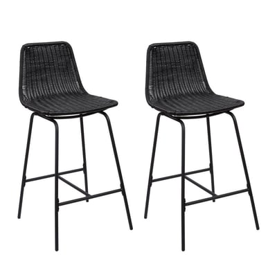 Lot de tabourets de bar et d'ilot en métal avec assise en rotin 65cm KUTA|Lot de 2 | Lot de 2 MOB IN