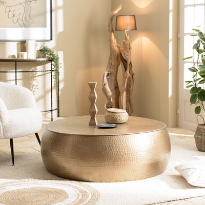 Table basse ronde en aluminium doré martelé 106 cm ZALA PIER IMPORT