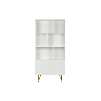 Bibliothèque design gravée blanc mat et métal doré 2 portes L86 cm OZEN MILIBOO