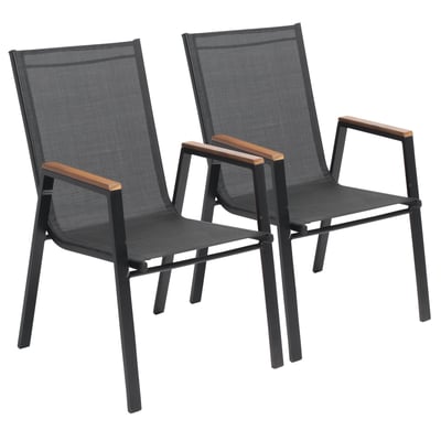 Lot de 2 fauteuils de jardin en aluminium et acacia, STELLA OVIALA