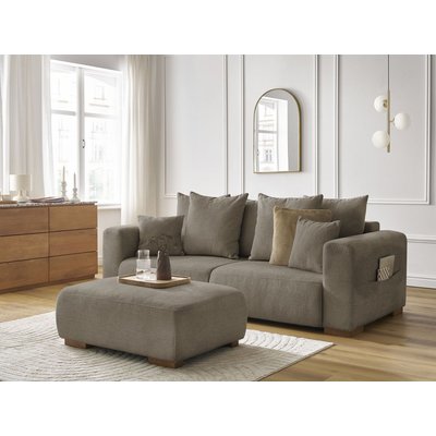 Canapé droit fixe 4 places en tissu chiné avec pouf, SIDONIE BOBOCHIC