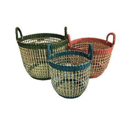 Lot de 3 paniers colorés en jonc de mer TOILINUX
