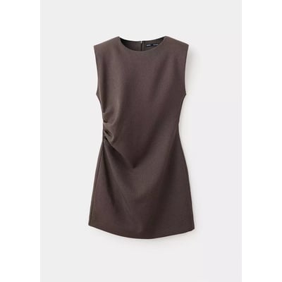 Robe à motif pied-de-poule froncée MANGO
