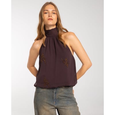 Blouse en mousseline brodée à encolure dos nu THE-ARE