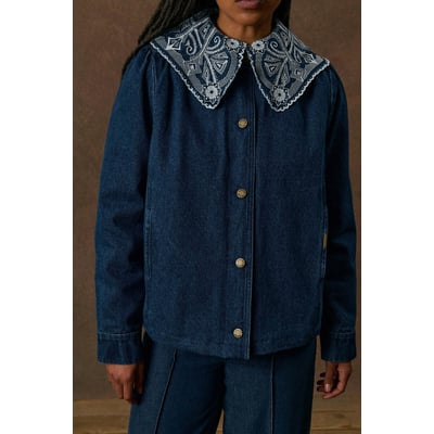 Veste en denim à col brodé amovible, TEKIANA LOUISE MISHA