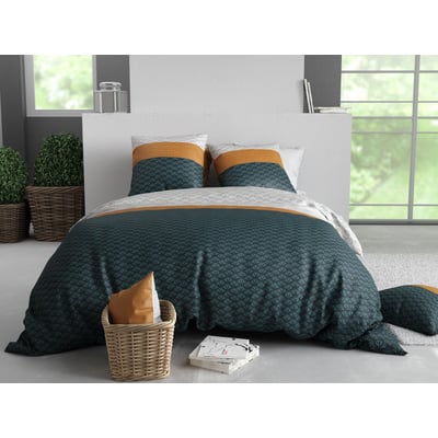 Housse De Couette Rayures Bleu Et Blanc - King 230x220 Cm - 100% Coton 200 Fils - 2 Taies D'oreiller - Fermeture Boutons - Style Marin