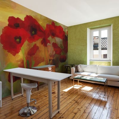 Papier peint intissé panoramique Fleurs Poppies in warm tone EDEN