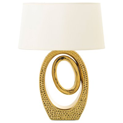 Lampe à poser en céramique dorée et abat-jour blanc WADIGA