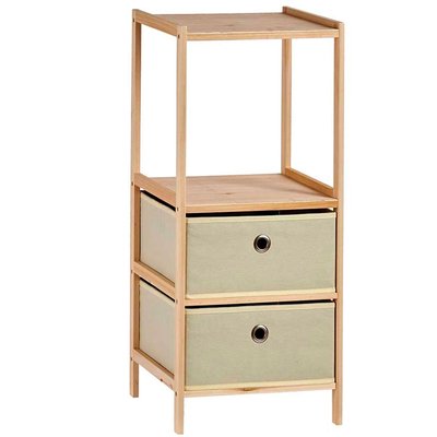 Étagère salle de bain bois et 2 tiroirs en toile beige 32x26x72.5cm WADIGA