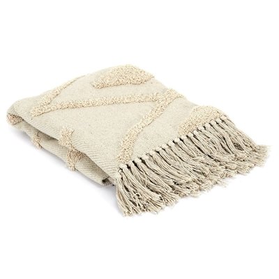 Plaid ethnique relief losange écru 120x150  coton DECORATIE