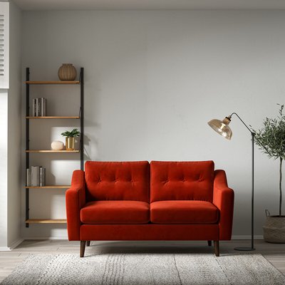Rosa Curve Buttoned Velvet 2 Seater Sofa with Dark Wood Legs SO'HOME