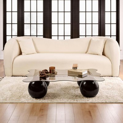 Table basse verre gris profil ondulé - 4 pieds noirs KOCHI PIER IMPORT