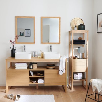 Meuble double 140cm chêne vasques robinets miroirs colonne ATOLL MOB IN