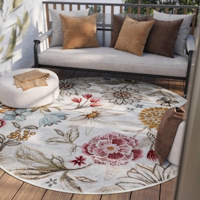 Tapis intérieur extérieur rond bohème fleurs , ABLOOM WECON HOME