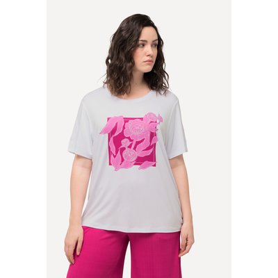 T-shirt avec motif floral et strass. Col ULLA POPKEN