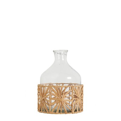 Vase bonbonne verre et raphia naturel 14x22 BLANC D’IVOIRE