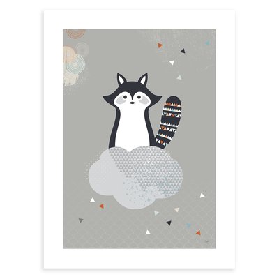 Affiche raton laveur et nuage MAKI & KITSUNE LILIPINSO