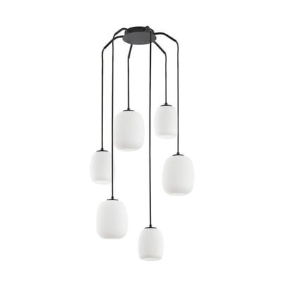 Grande suspension 6 lampes verre opale Jap noir MILLUMINE