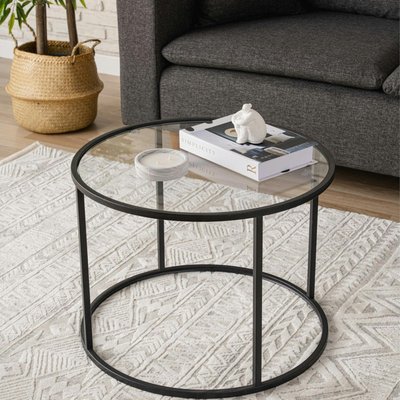 Table basse ronde verre ⌀60 cm - structure métal noir TULUM PIER IMPORT