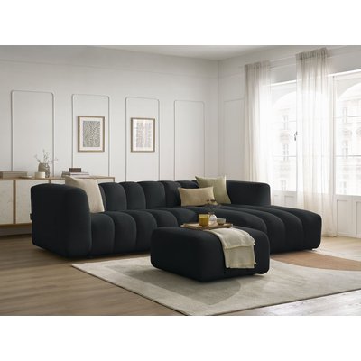 Canapé d'angle fixe 4 places en tissu chiné avec pouf, TALIA BOBOCHIC