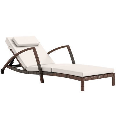 Bain de soleil style colonial résine tressée chocolat matelas tétière beige OUTSUNNY