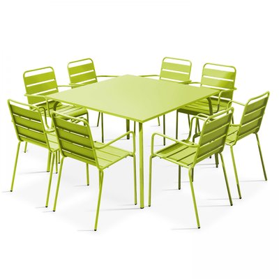 Salon de jardin table carrée et 8 fauteuils en métal, PALAVAS OVIALA