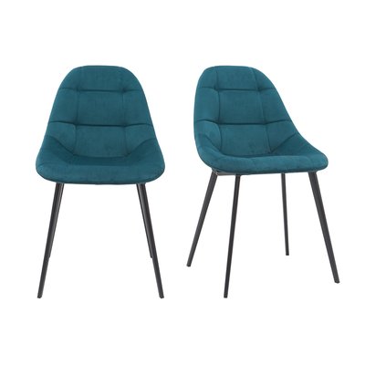 Chaises design en tissu velours bleu pétrole et métal noir (lot de 2) COX MILIBOO