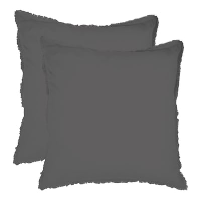 Set de 2 taies d'oreiller unies à franges, COTON LAVÉ MATT ET ROSE
