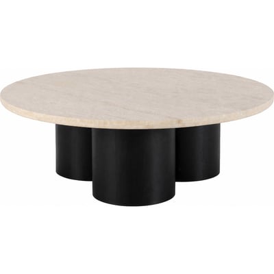 Table basse ronde en travertin et chêne RECOLLECTION