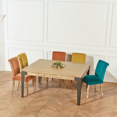 Table carrée en acacia et métal 1 rallonge 10 couverts BALTIMORE ROBIN DES BOIS