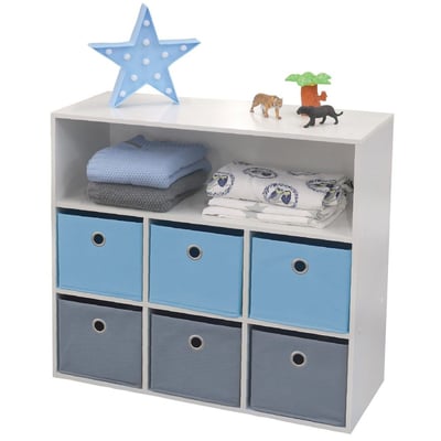 Meuble Enfant 6 Paniers 1 Niche Bleu Gris Happy DECORATIE