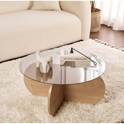 Table basse verre fumé - pied en croix effet chêne clair SALTA PIER IMPORT
