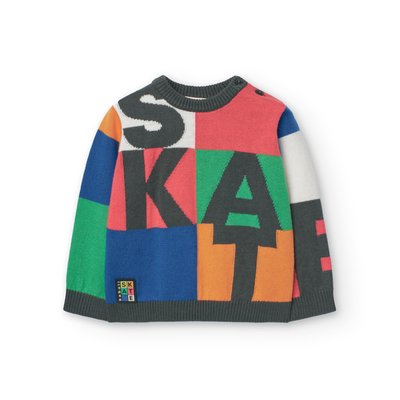 Pull en maille col rond imprimé carreaux BOBOLI