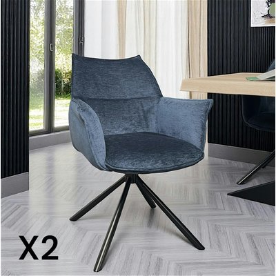 Fauteuil de table en velours bleu avec retour (lot de 2) PALERME PIER IMPORT