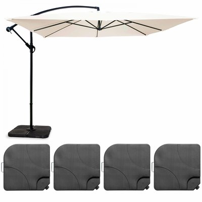Parasol déporté 3 x 3 m et 4 dalles à lester remplissable, GENOVA OVIALA