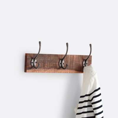 Wall-Mounted Wooden Coat Rack with 3 Metal Hooks LA REDOUTE INTERIEURS